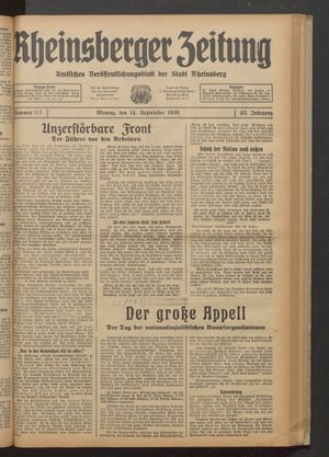 Rheinsberger Zeitung vom 14.09.1936