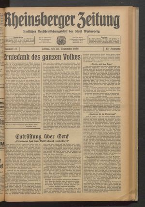 Rheinsberger Zeitung vom 25.09.1936