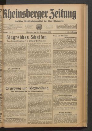 Rheinsberger Zeitung vom 30.09.1936