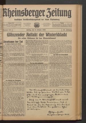 Rheinsberger Zeitung vom 09.10.1936