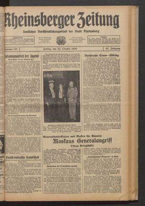 Rheinsberger Zeitung vom 23.10.1936