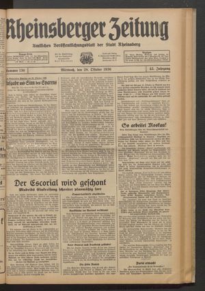 Rheinsberger Zeitung vom 28.10.1936