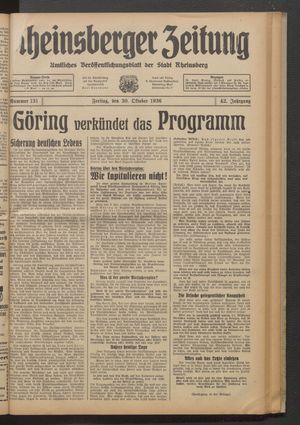 Rheinsberger Zeitung vom 30.10.1936