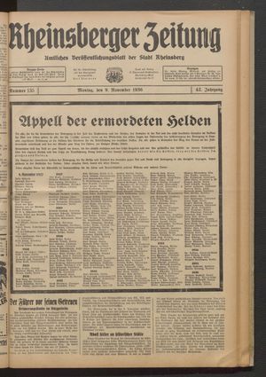 Rheinsberger Zeitung vom 09.11.1936