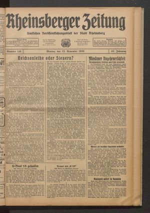 Rheinsberger Zeitung vom 23.11.1936