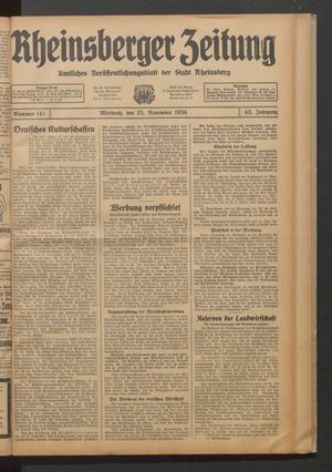 Rheinsberger Zeitung vom 25.11.1936