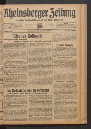 Rheinsberger Zeitung vom 27.11.1936