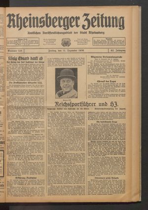 Rheinsberger Zeitung vom 11.12.1936