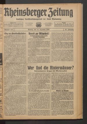 Rheinsberger Zeitung vom 14.12.1936