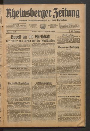 Rheinsberger Zeitung vom 21.12.1936