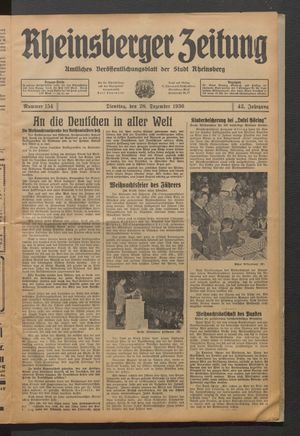 Rheinsberger Zeitung vom 28.12.1936