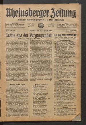 Rheinsberger Zeitung vom 30.12.1936