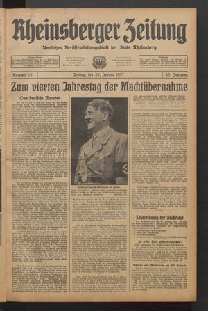 Rheinsberger Zeitung vom 29.01.1937