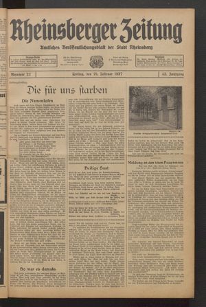 Rheinsberger Zeitung on Feb 19, 1937