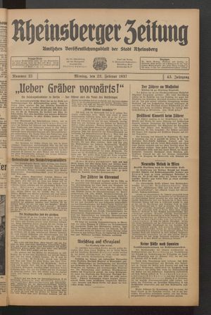 Rheinsberger Zeitung vom 22.02.1937