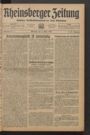Rheinsberger Zeitung vom 03.03.1937