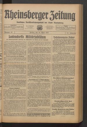 Rheinsberger Zeitung vom 16.04.1937