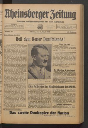 Rheinsberger Zeitung vom 19.04.1937