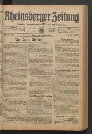 Rheinsberger Zeitung vom 30.04.1937