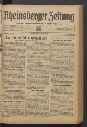 Rheinsberger Zeitung on May 3, 1937