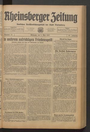 Rheinsberger Zeitung vom 05.05.1937