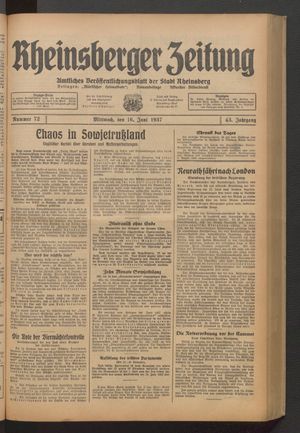 Rheinsberger Zeitung vom 16.06.1937