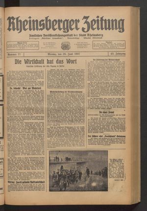 Rheinsberger Zeitung vom 28.06.1937