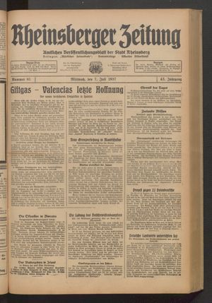 Rheinsberger Zeitung vom 07.07.1937
