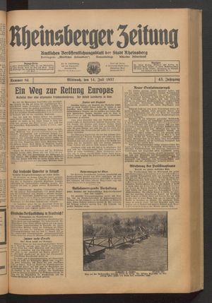 Rheinsberger Zeitung vom 14.07.1937