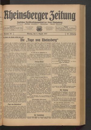 Rheinsberger Zeitung vom 02.08.1937