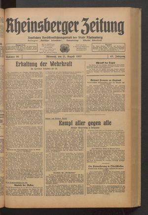 Rheinsberger Zeitung vom 11.08.1937