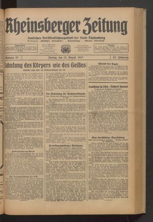 Rheinsberger Zeitung vom 13.08.1937