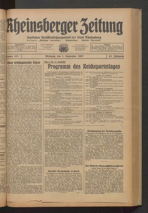 Rheinsberger Zeitung vom 01.09.1937