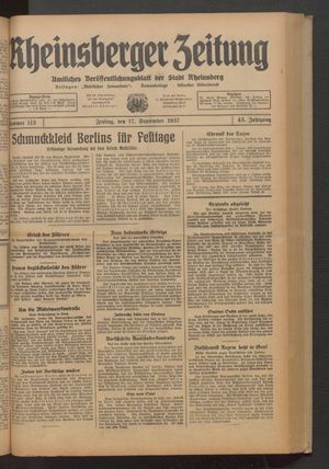 Rheinsberger Zeitung vom 17.09.1937