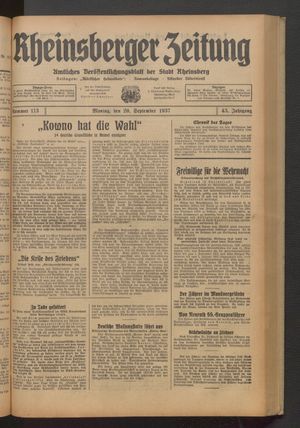 Rheinsberger Zeitung vom 20.09.1937