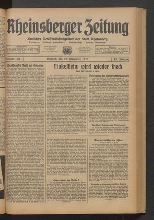 Rheinsberger Zeitung vom 22.09.1937