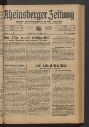 Rheinsberger Zeitung vom 01.10.1937