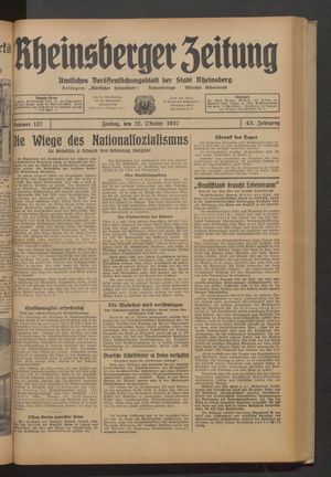 Rheinsberger Zeitung vom 22.10.1937