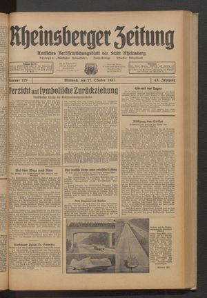 Rheinsberger Zeitung vom 27.10.1937