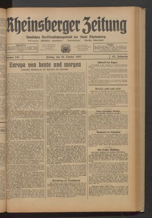 Rheinsberger Zeitung vom 29.10.1937