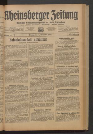 Rheinsberger Zeitung vom 01.11.1937