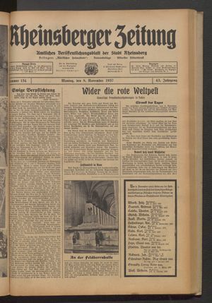 Rheinsberger Zeitung vom 08.11.1937