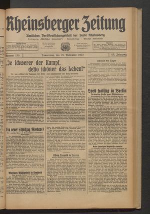 Rheinsberger Zeitung vom 18.11.1937