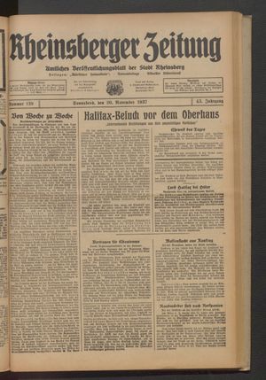 Rheinsberger Zeitung vom 20.11.1937