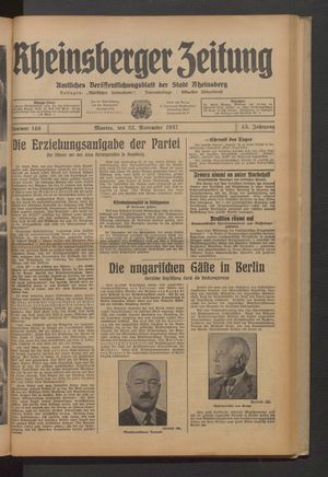 Rheinsberger Zeitung vom 22.11.1937