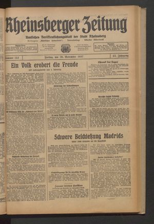 Rheinsberger Zeitung vom 26.11.1937