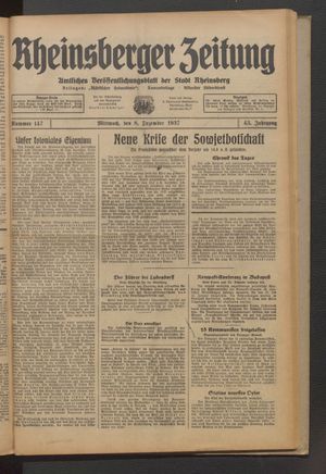 Rheinsberger Zeitung vom 08.12.1937