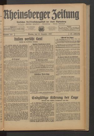 Rheinsberger Zeitung vom 13.12.1937