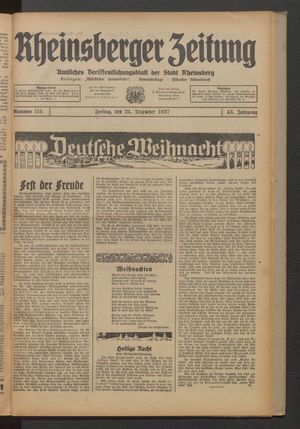 Rheinsberger Zeitung vom 24.12.1937
