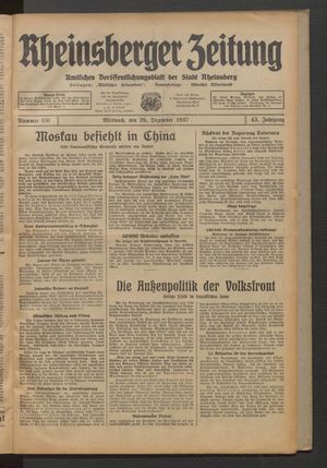 Rheinsberger Zeitung vom 29.12.1937